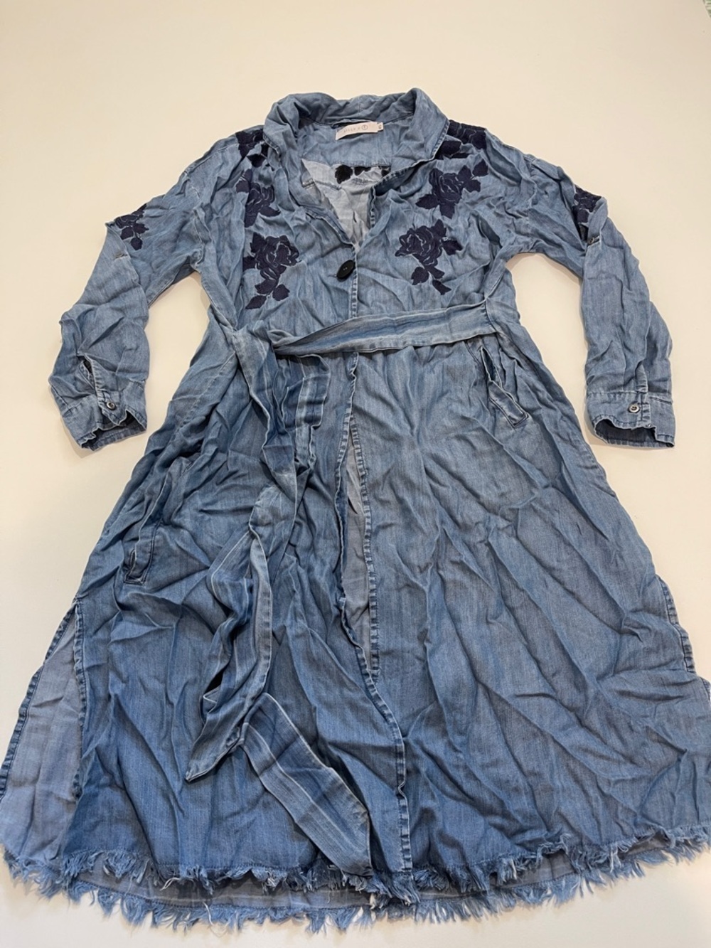 Billy T Light Blue Denim Floral Embroidered Women’s Dress